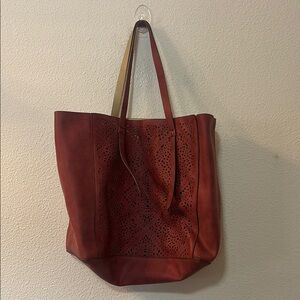 Chic Red Canvas Tote Bag with Leather Handles